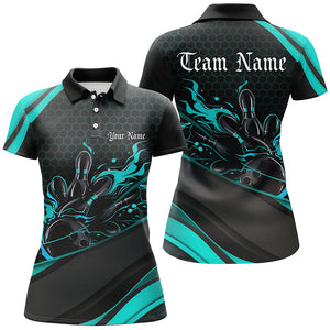 Custom Blue Flame Ladies Bowling Shirts, Bowling League Bowling Team Shirts Bowlers Outfit IPHW7270