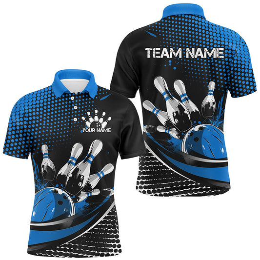 Black And Blue Custom Bowling Team Jerseys, Bowling League Shirts For Men, Bowlers Outfits IPHW7276