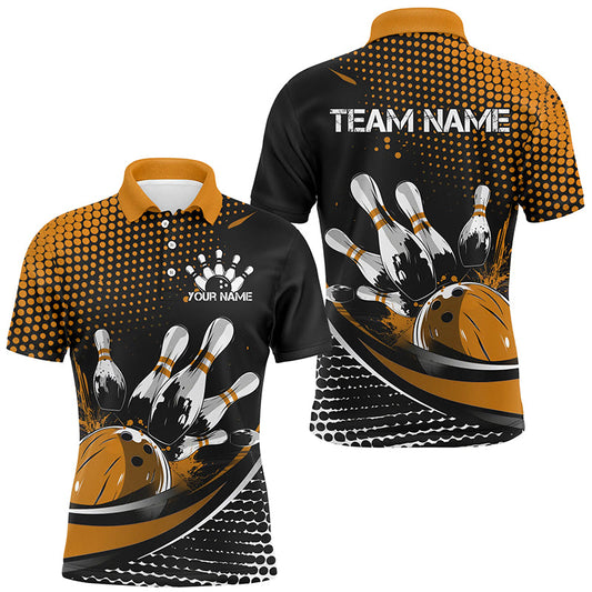 Black And Yellow Custom Bowling Team Jerseys, Bowling League Shirts For Men, Bowlers Outfits IPHW7277