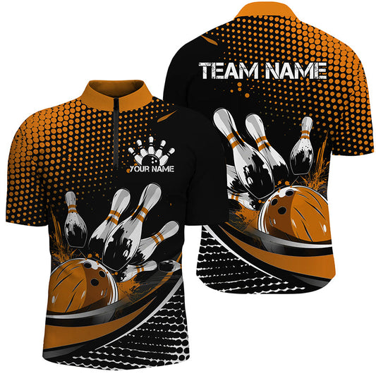 Black And Yellow Custom Bowling Team Jerseys, Bowling League Shirts For Men, Bowlers Outfits IPHW7277