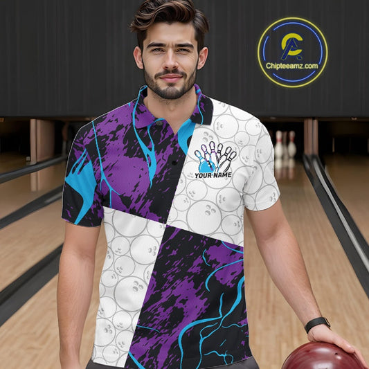 Custom Blue And Purple Camo Bowling Team Shirt For Men And Women, Camouflage Bowler Outfit IPHW10608