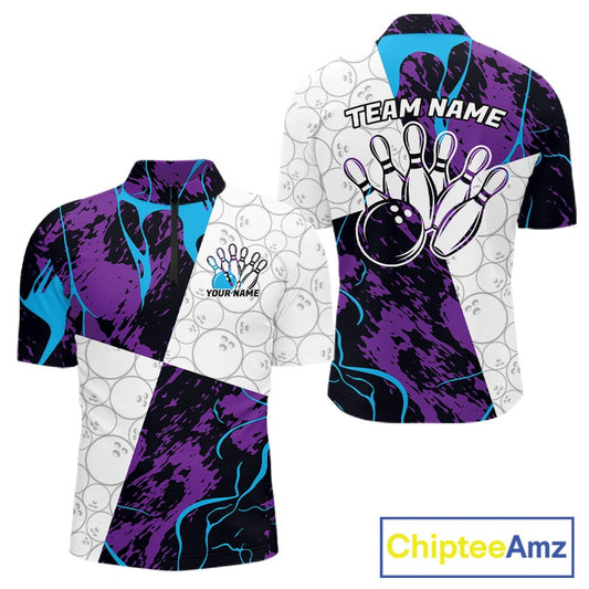Custom Blue And Purple Camo Bowling Team Shirt For Men And Women, Camouflage Bowler Outfit IPHW10608