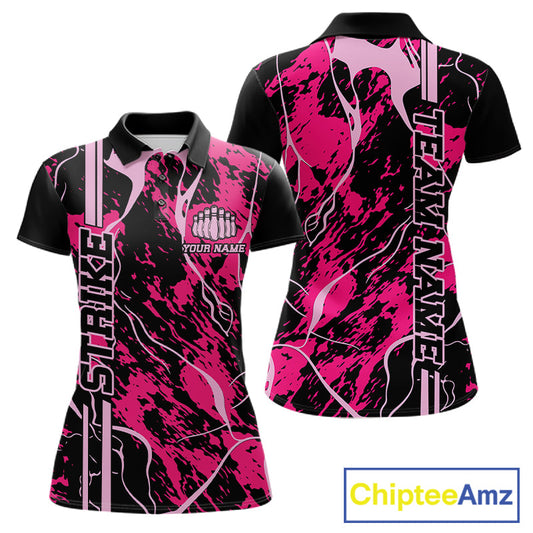 Custom Black And Pink Camo Strike Bowling Shirts Women Bowling Team Jerseys Bowling League IPHW10611