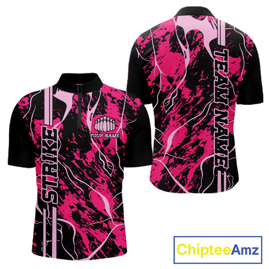 Custom Black And Pink Camo Strike Bowling Shirts Men Bowling Team Jerseys Bowling League IPHW10611