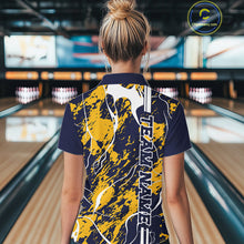 Load image into Gallery viewer, Custom Navy Blue And Yellow Camo Strike Bowling Shirt, Women Bowling League Team Jerseys IPHW10613