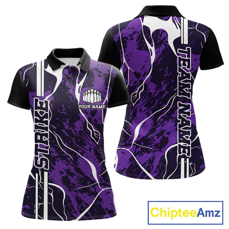 Custom Purple Camo Strike Bowling Shirts For Women, Bowling League Team Jerseys IPHW10616