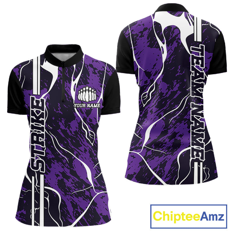 Custom Purple Camo Strike Bowling Shirts For Women, Bowling League Team Jerseys IPHW10616