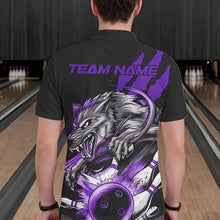 Load image into Gallery viewer, Custom Black And Purple Wolf Bowling Men Polo Shirts, Wolf Scratch Bowling Team League Shirt IPHW8721
