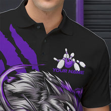 Load image into Gallery viewer, Custom Black And Purple Wolf Bowling Men Polo Shirts, Wolf Scratch Bowling Team League Shirt IPHW8721