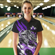 Load image into Gallery viewer, Custom Black And Purple Wolf Bowling Women Polo Shirts, Wolf Scratch Bowling League Shirt IPHW8721