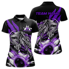 Load image into Gallery viewer, Custom Black And Purple Wolf Bowling Women Polo Shirts, Wolf Scratch Bowling League Shirt IPHW8721