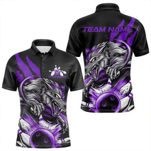 Load image into Gallery viewer, Custom Black And Purple Wolf Bowling Men Polo Shirts, Wolf Scratch Bowling Team League Shirt IPHW8721