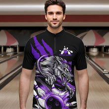 Load image into Gallery viewer, Custom Black And Purple Wolf Bowling Men Quarter-Zip Shirts, Wolf Scratch Bowling Team League Shirt IPHW8721