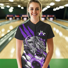Load image into Gallery viewer, Custom Black And Purple Wolf Bowling Women Quarter-Zip Shirt, Wolf Scratch Bowling Shirt IPHW8721