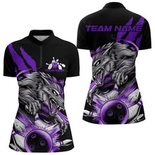 Load image into Gallery viewer, Custom Black And Purple Wolf Bowling Women Quarter-Zip Shirt, Wolf Scratch Bowling Shirt IPHW8721