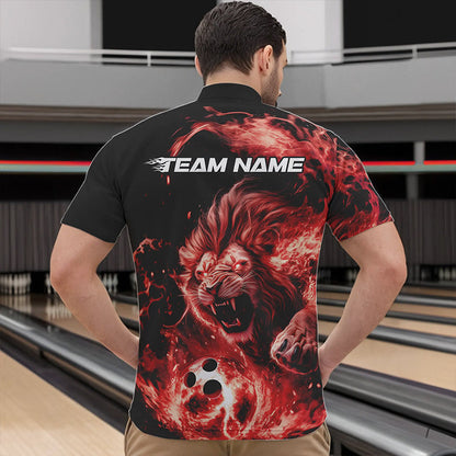 Custom Red Flame Lion Bowling Team Men Quarter-Zip Shirts, Lion Bowling League Shirt IPHW8977