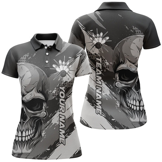 Personalized Skull Bowling Shirt For Women, Custom Team'S Name Flame Bowler Jerseys IPHW5168