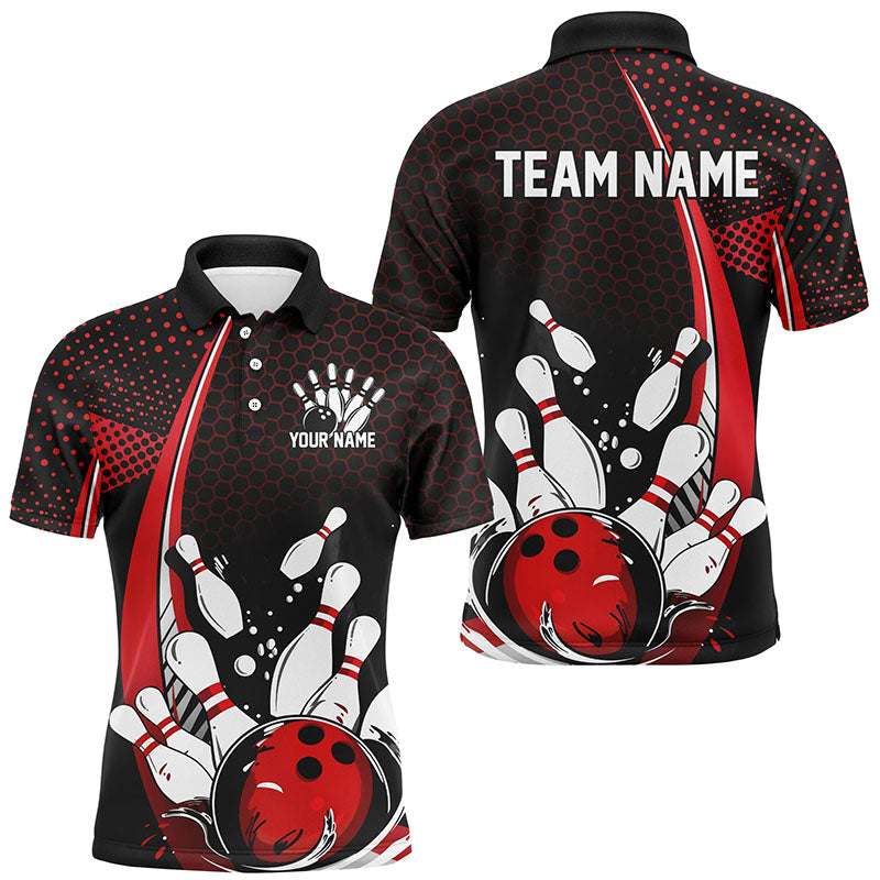 Custom Black And Red Bowling Shirts For Men, Classic Retro Bowling Jerseys Bowlers Outfit IPHW7279