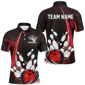Custom Black And Red Bowling Shirts For Men, Classic Retro Bowling Jerseys Bowlers Outfit IPHW7279