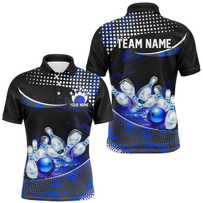 Blue Camo Custom Bowling Shirts For Men, Bowling League Shirt Bowling Team Uniform With Name IPHW7285