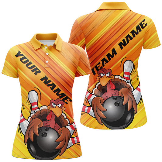 Yellow Custom Funny Turkey Bowling Shirts For Women, Thanksgiving Bowling Shirt Team Uniform IPHW7583
