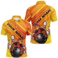 Load image into Gallery viewer, Yellow Custom Funny Turkey Bowling Shirts For Men, Thanksgiving Bowling Shirt Team Uniform IPHW7583