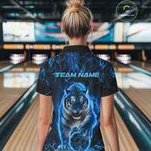 Load image into Gallery viewer, Custom Black And Blue Flame Tiger Bowling Women Quarter-Zip Shirts, Fire Bowling Jerseys IPHW8263
