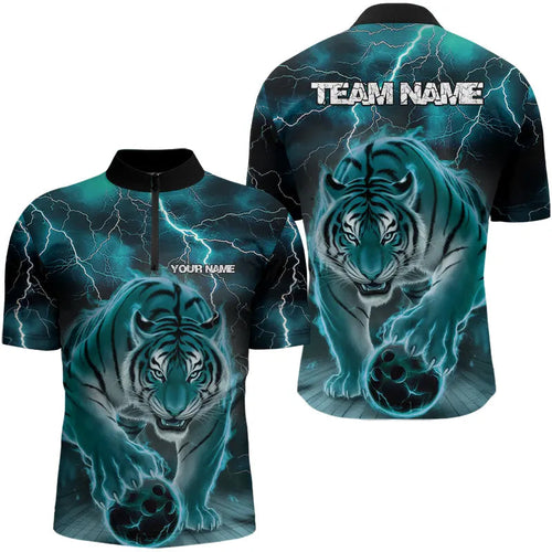 Blue Thunder Lightning Custom Flame Tiger Bowling Quarter-Zip Team Shirts For Men Bowlers Outfit IPHW8267