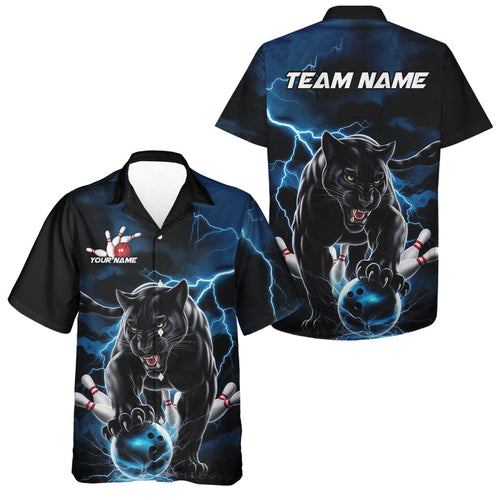 Blue Thunder Lightning Custom Panther Bowling Hawaiian Shirts For Men, Panther Bowling Jerseys IPHW8272