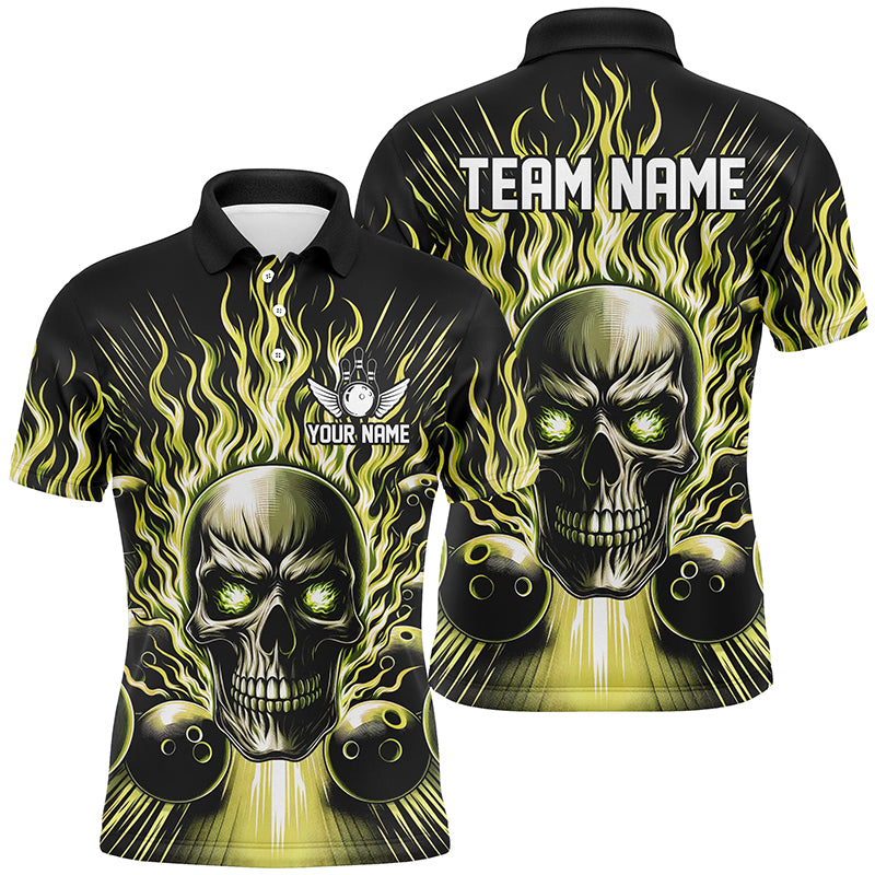 Personalized Multi-Color Skull Bowling Shirt For Men, Women And Kids, Custom Team'S Name Flame Bowler Jerseys IPHW5819