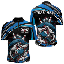 Load image into Gallery viewer, Black And Blue Custom Shark Bowling Team Quarter-Zip Shirts For Men, Shark Bowling League Shirt IPHW8727