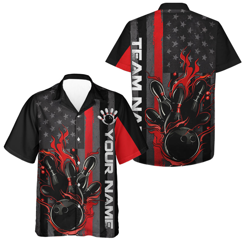 Custom Black And Red Eagle Bowling Men Hawaiian Shirts, Eagle Bowling Team Jerseys IPHW8732