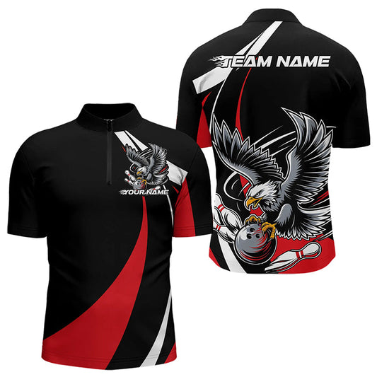Custom Black And Red Eagle Bowling Men Quarter-Zip Shirts, Eagle Bowling Team Jerseys IPHW8732