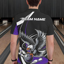 Load image into Gallery viewer, Custom Black And Purple Eagle Bowling Men Polo Shirts, Eagle Bowling Team Jerseys IPHW8734