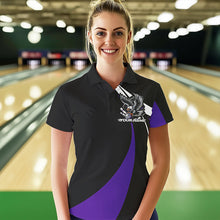 Load image into Gallery viewer, Custom Black And Purple Eagle Bowling Women Polo Shirts, Eagle Bowling Team Jerseys IPHW8734