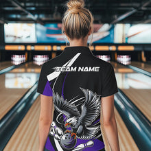 Load image into Gallery viewer, Custom Black And Purple Eagle Bowling Women Polo Shirts, Eagle Bowling Team Jerseys IPHW8734