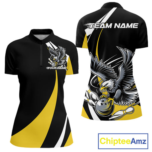Custom Black And Yellow Eagle Bowling Jerseys, Eagle Bowling League Shirt Team Uniform IPHW10813