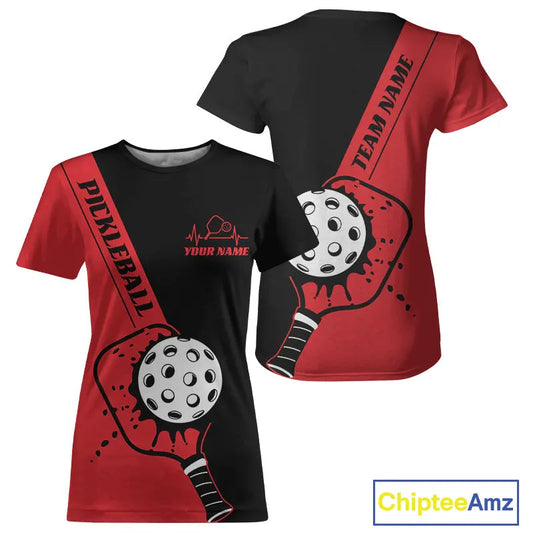 Black And Red Custom Pickleball Team For Women, Pickleball Jersey Outfit IPHW10821