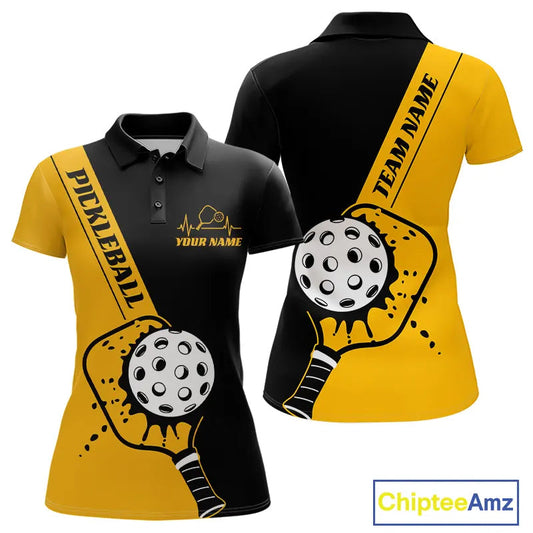 Black And Yellow Custom Pickleball Team Shirts For Women, Pickleball Jersey Outfit IPHW10823