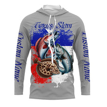 Load image into Gallery viewer, Texas Slam Redfish, Trout, Flounder Custom Long Sleeve Fishing Shirts, Texas Flag Fishing Jerseys IPHW6230