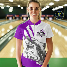 Load image into Gallery viewer, Custom White And Purple Shark Jerseys, Bowling Team Women Quarter-Zip Shirt Bowler Outfit IPHW8988