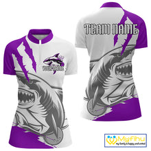 Load image into Gallery viewer, Custom White And Purple Shark Jerseys, Bowling Team Women Quarter-Zip Shirt Bowler Outfit IPHW8988