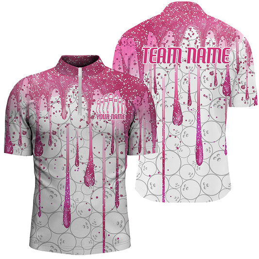 3D Pink Glitter Pink Ribbon Pattern Custom Breast Cancer Bowling Polo Shirts For Men And Women IPHW7051