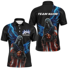 Load image into Gallery viewer, Blue Thunder Lightning American Flag Grim Reaper Custom Us Patriotic Bowling Team Shirts For Men IPHW7608