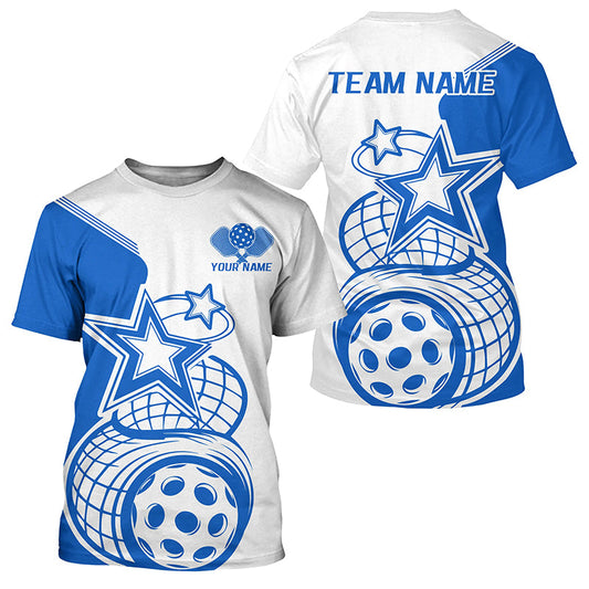 White And Blue Custom Pickleball Star Pickleball T-Shirts For Men, Pickleball Apparel Team Outfits IPHW7828