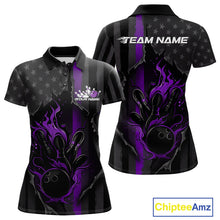Load image into Gallery viewer, Custom Purple Thin Line American Flag Patriotic Flame Bowling Team Women Polo Shirts IPHW10183