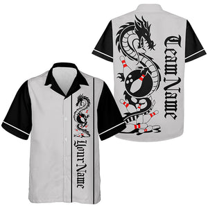 Custom Black And Gray Dragon Bowling Hawaiian Shirts For Men And Women, Classic Retro Bowling Shirt IPHW8295