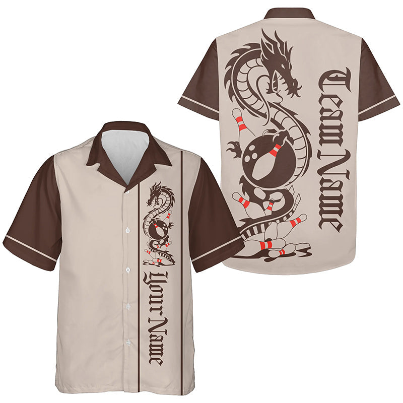 Custom Brown Dragon Bowling Hawaiian Shirts For Men And Women, Classic Retro Bowling Shirt IPHW8296