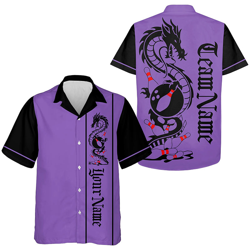 Custom Black And Purple Dragon Bowling Hawaiian Shirts For Men And Women, Classic Retro Bowling Shirt IPHW8298