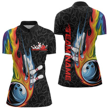 Load image into Gallery viewer, Custom Rainbow Flame Bowling Team Women Quarter-Zip Shirts, Colorful Bowling League Shirt IPHW8747